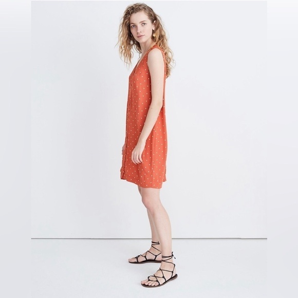 Madewell. Heather Button-Front Dress. Polka Dot Sweet Dahlia. Large - Picture 2 of 12